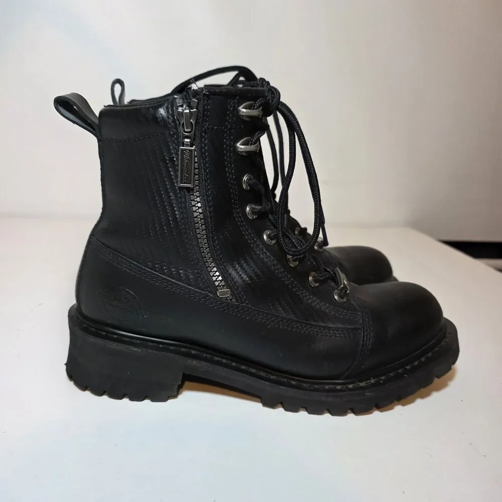 Milwaukee Black Accelerator Motorcycle Leather Boots Men's Sz 8.5D MB408 Zipper